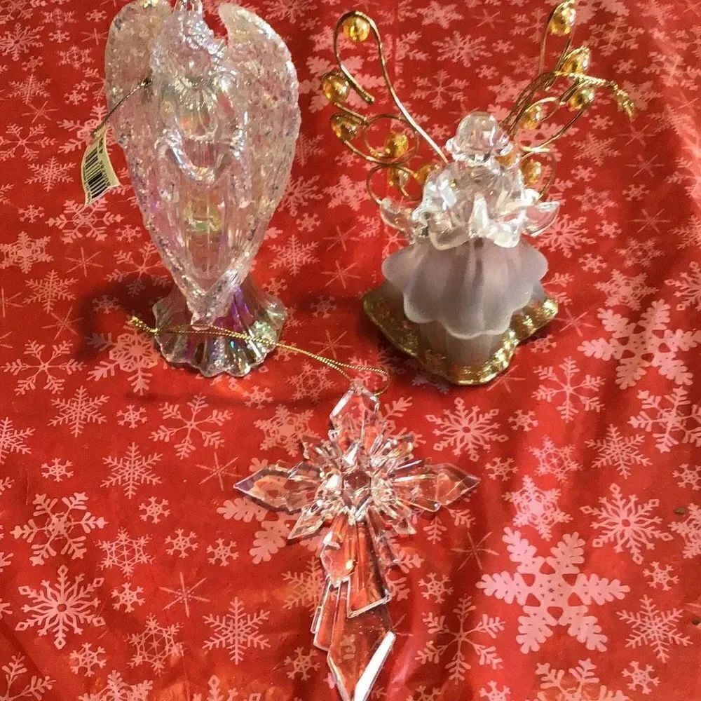 Ornaments 3 religious Christmas ornaments plastic angels and cross